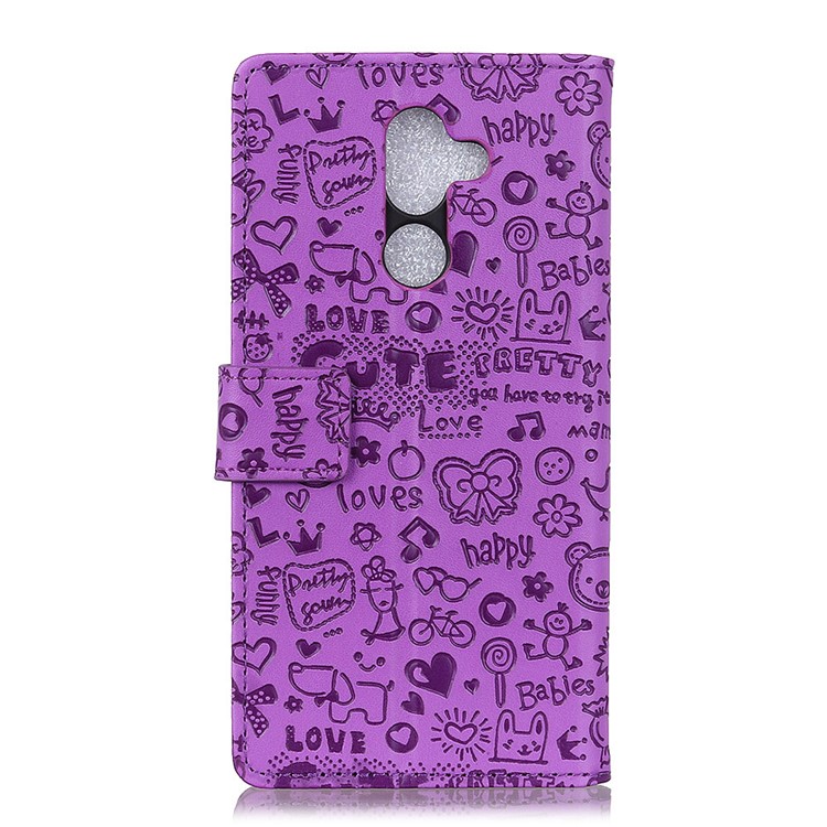 Cartoon Graffiti Wallet Stand Flip Leather Mobile Casing for Nokia 7 plus - Purple-3