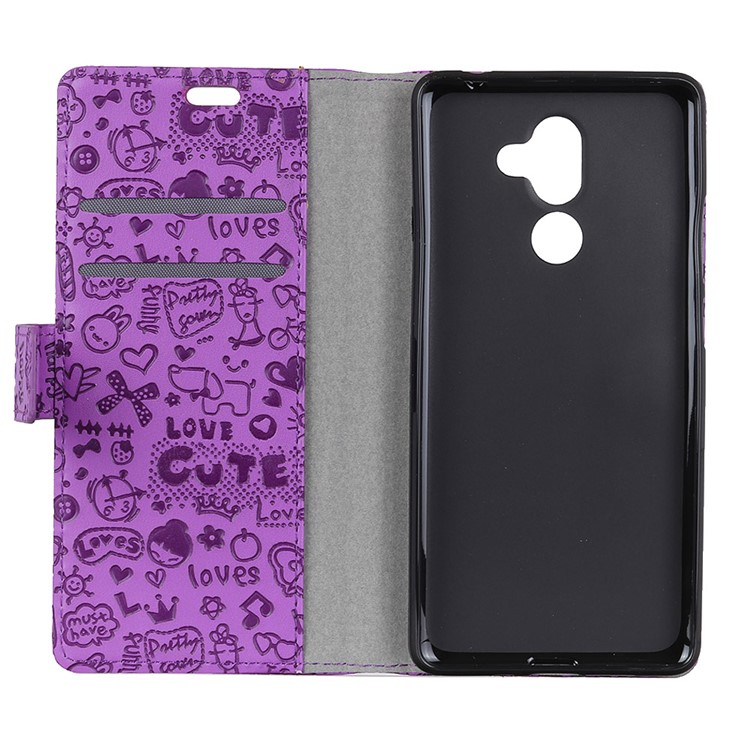 Cartoon Graffiti Wallet Stand Flip Leather Mobile Casing for Nokia 7 plus - Purple-4