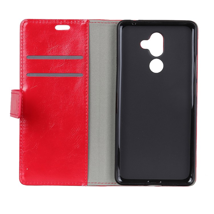 Crazy Horse Texture Wallet Stand Leather Shell for Nokia 7 plus - Red-4