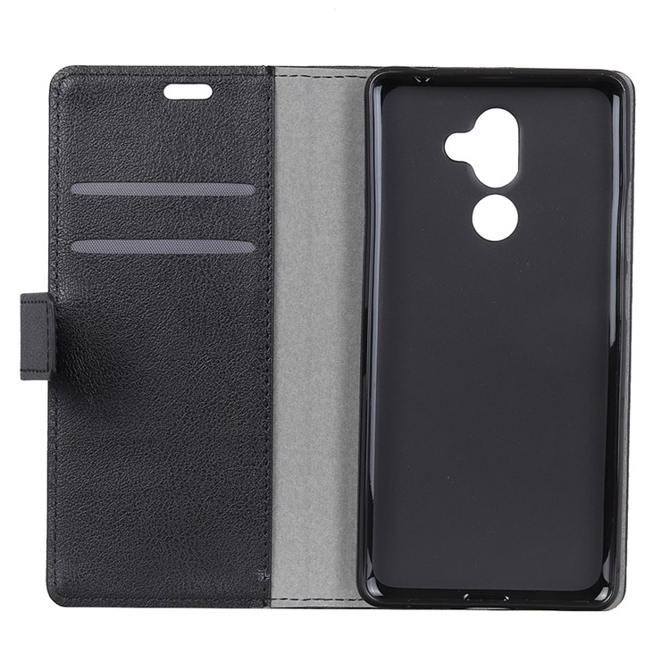 PU Leather Wallet Stand Phone Case for Nokia 7 plus - Black-3