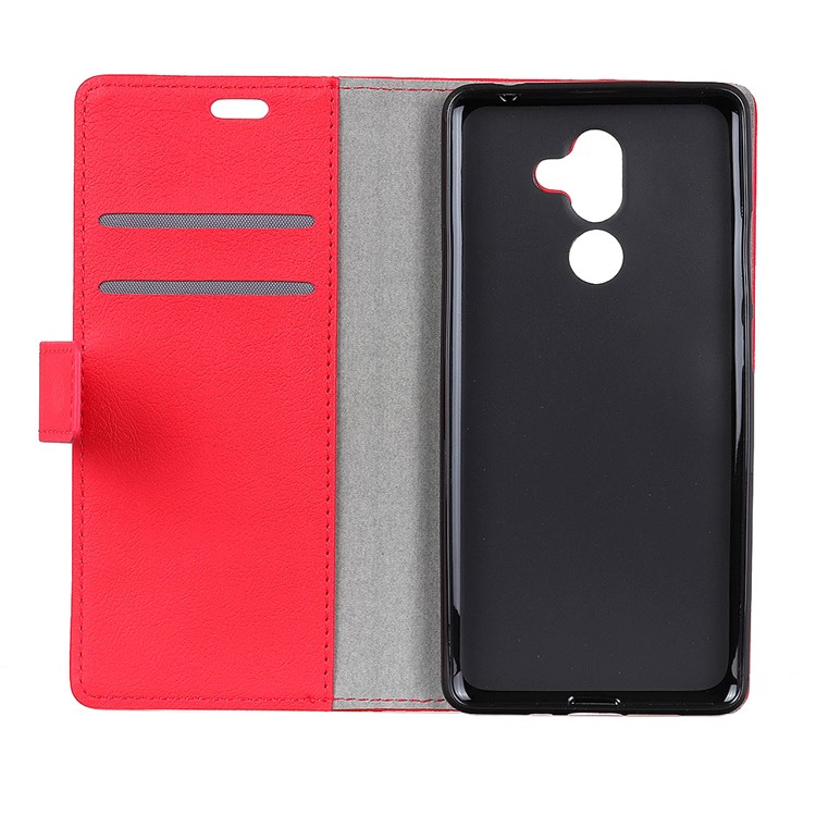 PU Leather Wallet Stand Phone Shell for Nokia 7 plus - Red-5