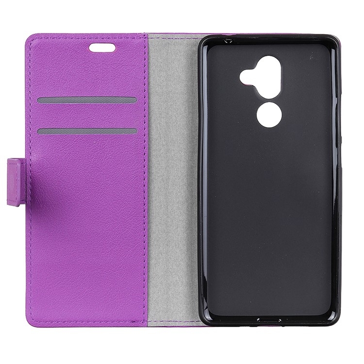 PU Leather Wallet Stand Mobile Phone Case for Nokia 7 plus - Purple-5