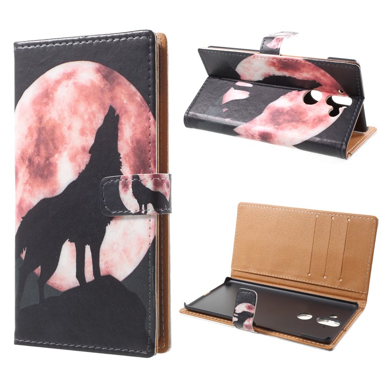 Pattern Printing Leather Wallet Stand Case for Nokia 8 Sirocco - Wolf Howling at the Moon-1