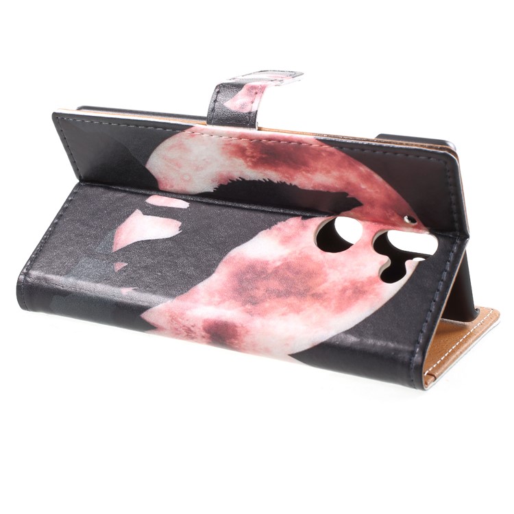 Pattern Printing Leather Wallet Stand Case for Nokia 8 Sirocco - Wolf Howling at the Moon-4