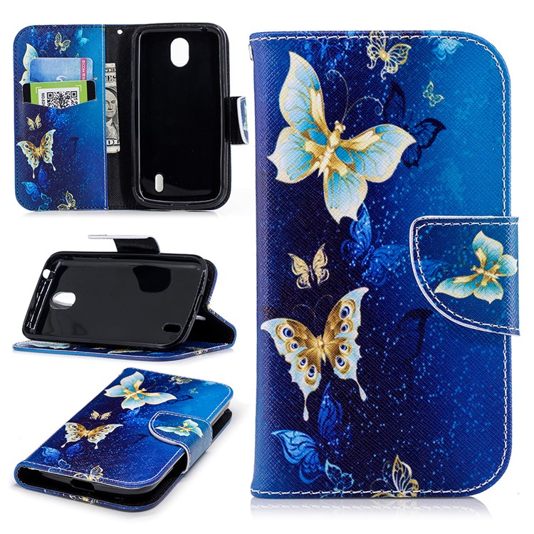 Padrão De Impressão Carteira Suporte De Couro Flip Tampa Do Telefone Para Nokia 1 - Borboleta Azul-1