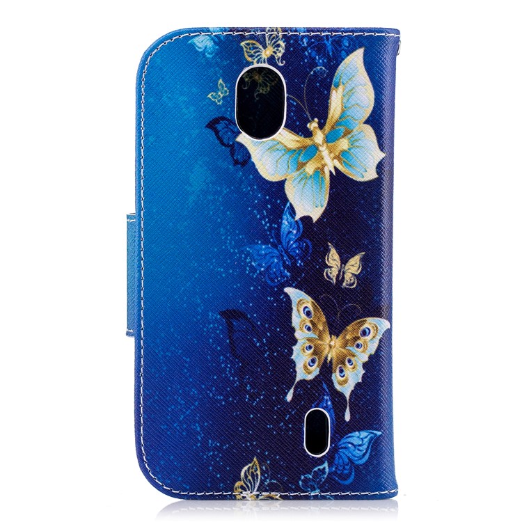 Padrão De Impressão Carteira Suporte De Couro Flip Tampa Do Telefone Para Nokia 1 - Borboleta Azul-3