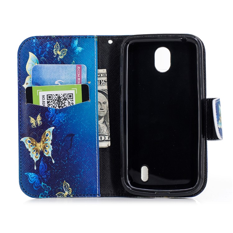 Padrão De Impressão Carteira Suporte De Couro Flip Tampa Do Telefone Para Nokia 1 - Borboleta Azul-8