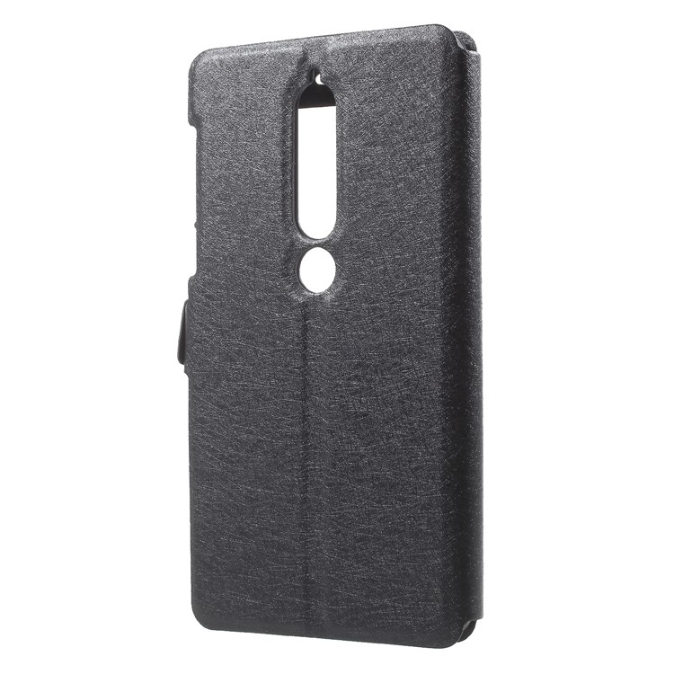 For Nokia 6 (2018) Silk Texture Dual Window Leather Stand Case - Black-2