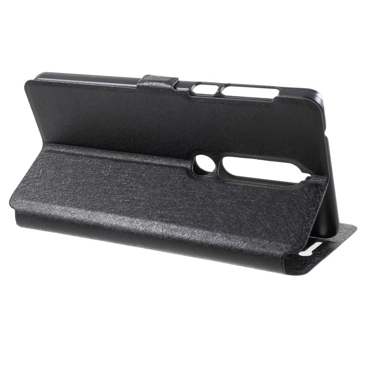 For Nokia 6 (2018) Silk Texture Dual Window Leather Stand Case - Black-4