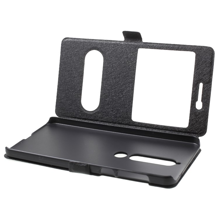 For Nokia 6 (2018) Silk Texture Dual Window Leather Stand Case - Black-5