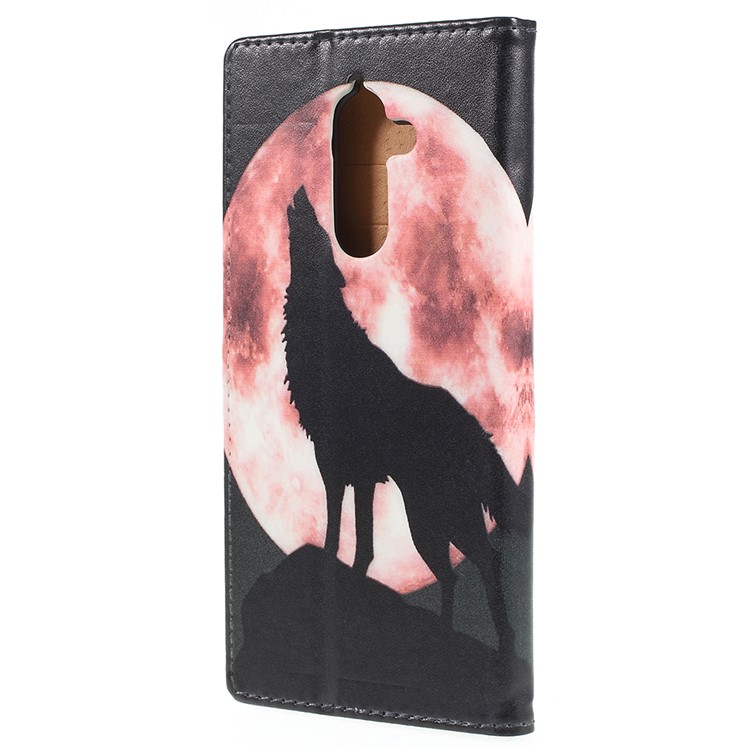 Pattern Printing Leather Wallet Stand Case for Nokia 7 plus - Wolf Howling at the Moon-2