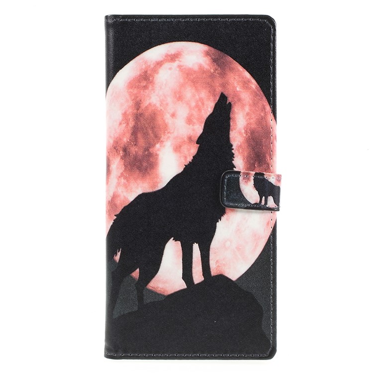 Pattern Printing Leather Wallet Stand Case for Nokia 7 plus - Wolf Howling at the Moon-3