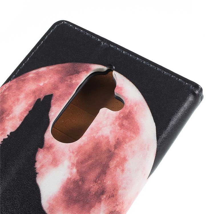 Pattern Printing Leather Wallet Stand Case for Nokia 7 plus - Wolf Howling at the Moon-5