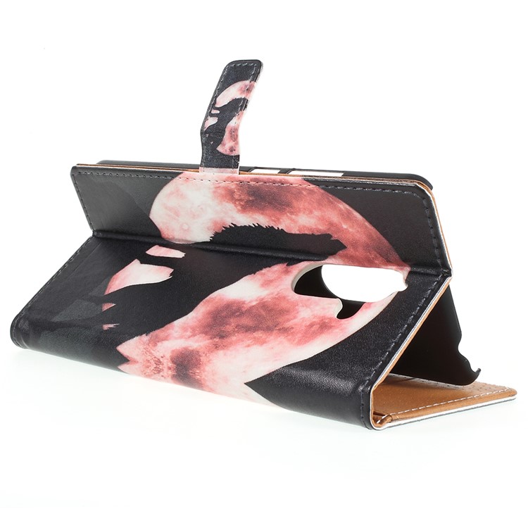 Pattern Printing Leather Wallet Stand Case for Nokia 7 plus - Wolf Howling at the Moon-7
