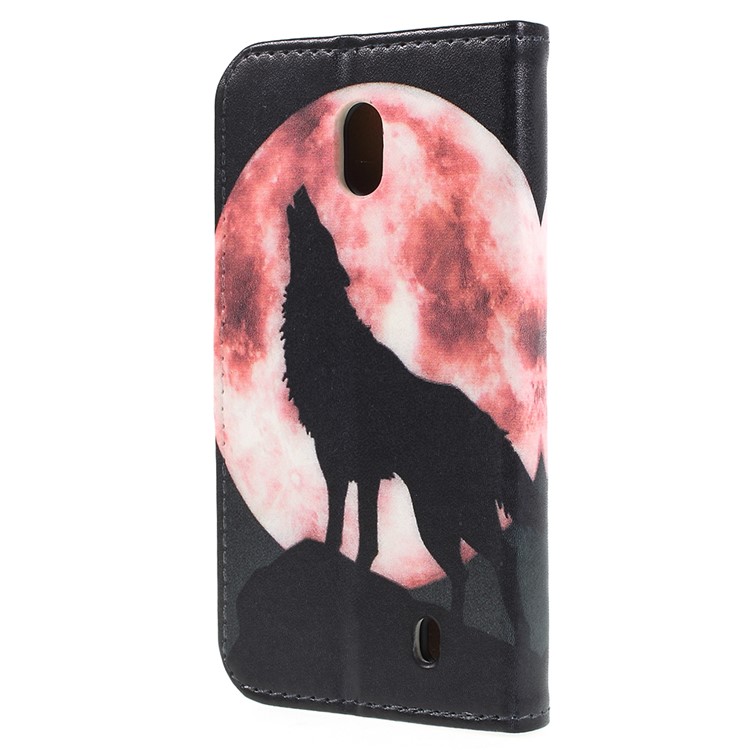 For Nokia 1 Pattern Printing Leather Wallet Stand Mobile Cover - Wolf Howling at the Moon-2
