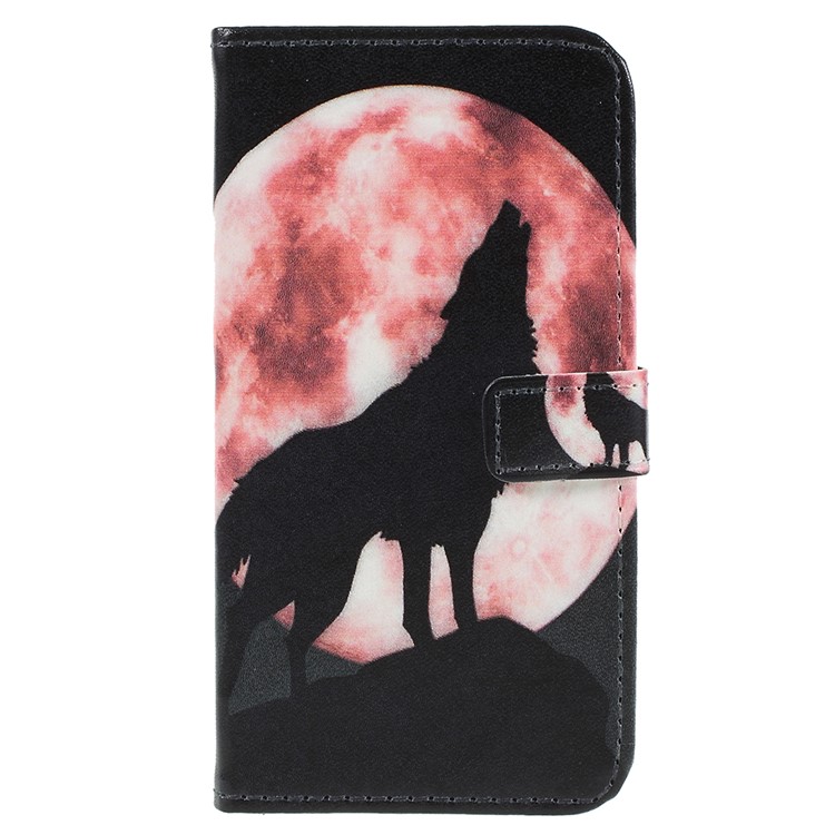 For Nokia 1 Pattern Printing Leather Wallet Stand Mobile Cover - Wolf Howling at the Moon-3