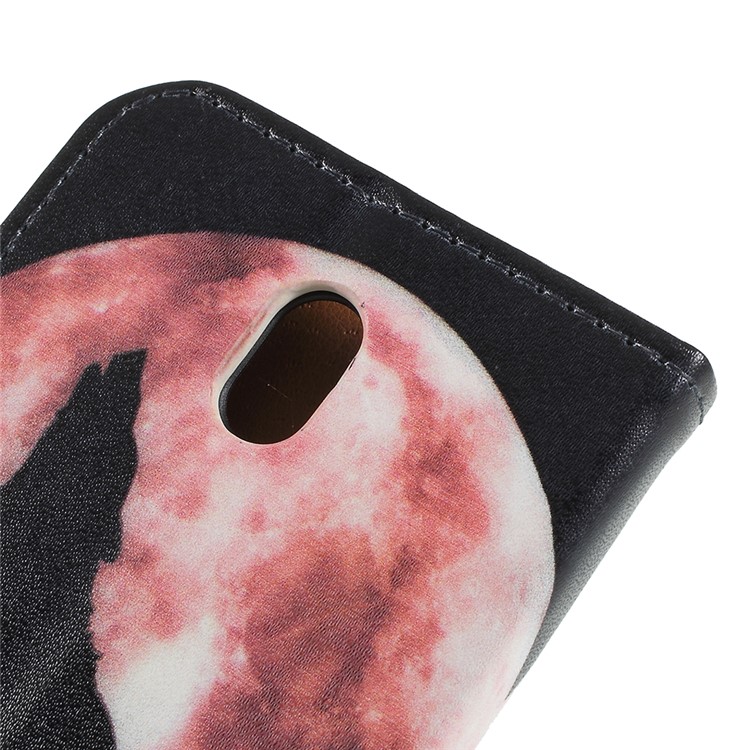 For Nokia 1 Pattern Printing Leather Wallet Stand Mobile Cover - Wolf Howling at the Moon-5