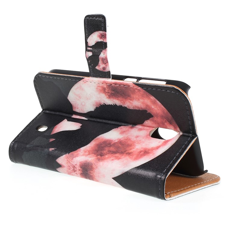 For Nokia 1 Pattern Printing Leather Wallet Stand Mobile Cover - Wolf Howling at the Moon-7