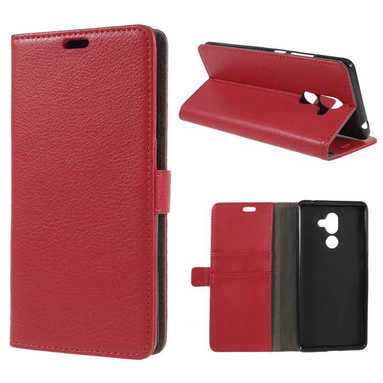 Litchi Skin Wallet Leather Stand Case for Nokia 7 plus - Red-1