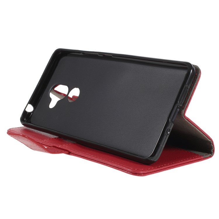 Litchi Skin Wallet Leather Stand Case for Nokia 7 plus - Red-4