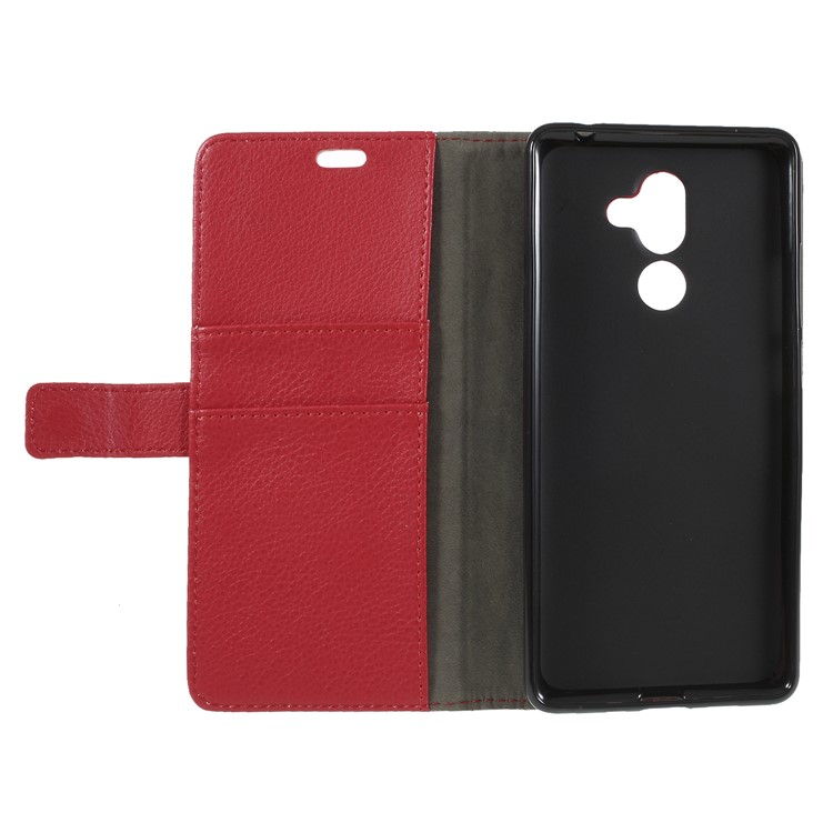 Litchi Skin Wallet Leather Stand Case for Nokia 7 plus - Red-6