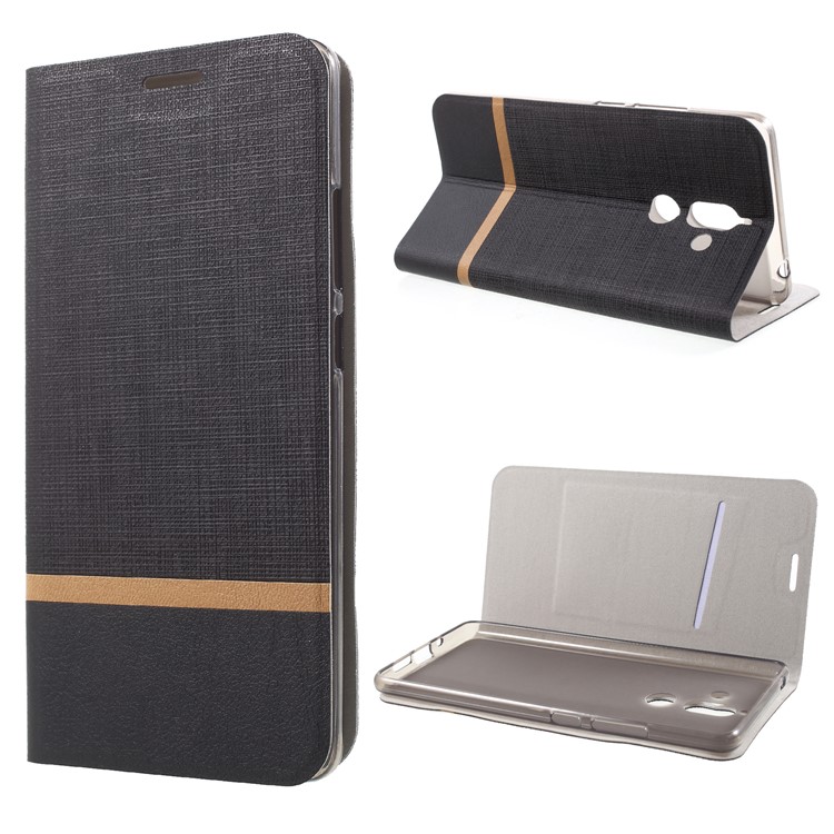 Cross Texture Contrast Color Stand Leather Mobile Case for Nokia 7 plus - Black-1