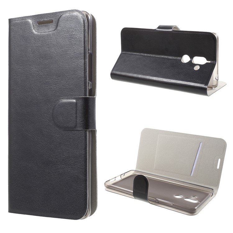 Crazy Horse Wallet Magnetic Stand Leather Case (Built-in Steel Sheet) for Nokia 7 plus - Black-1
