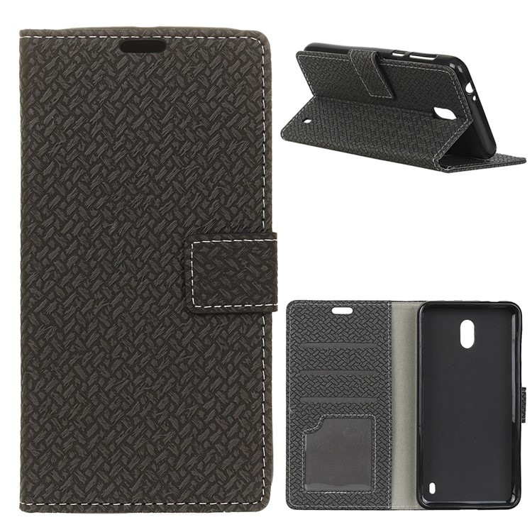 Woven Pattern Leather Wallet Case for Nokia 1 - Black-1