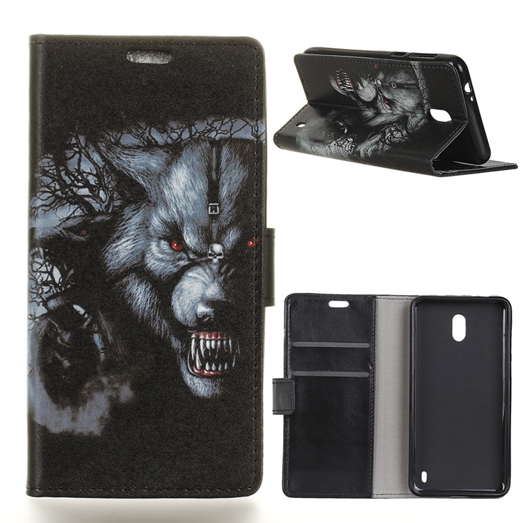 Pattern Printing Leather Wallet Case for Nokia 1 - Wolf Pattern-1