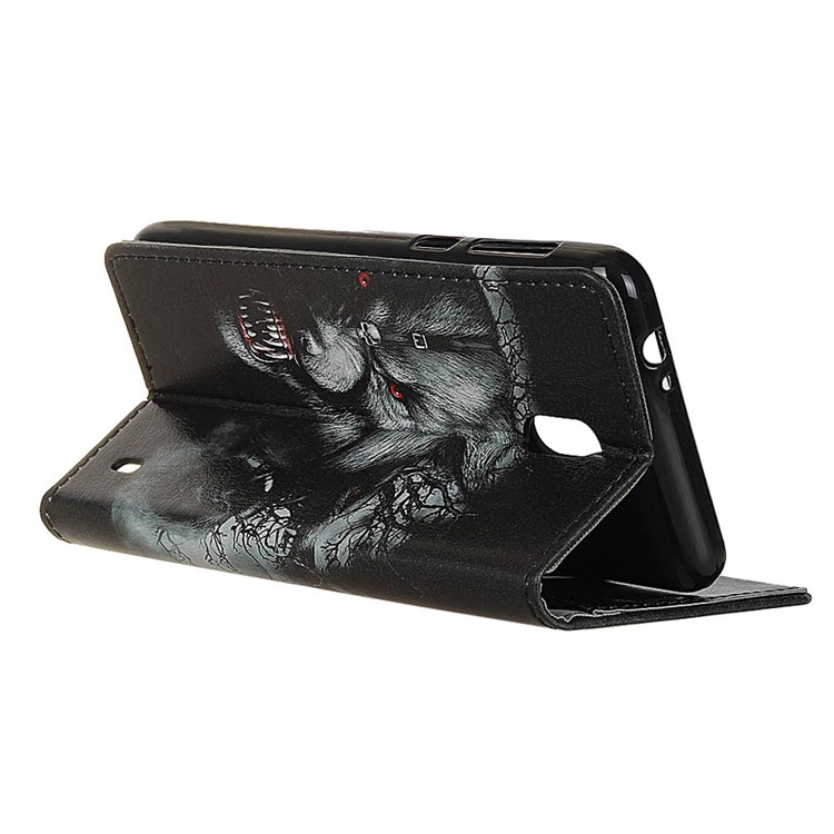 Pattern Printing Leather Wallet Case for Nokia 1 - Wolf Pattern-4