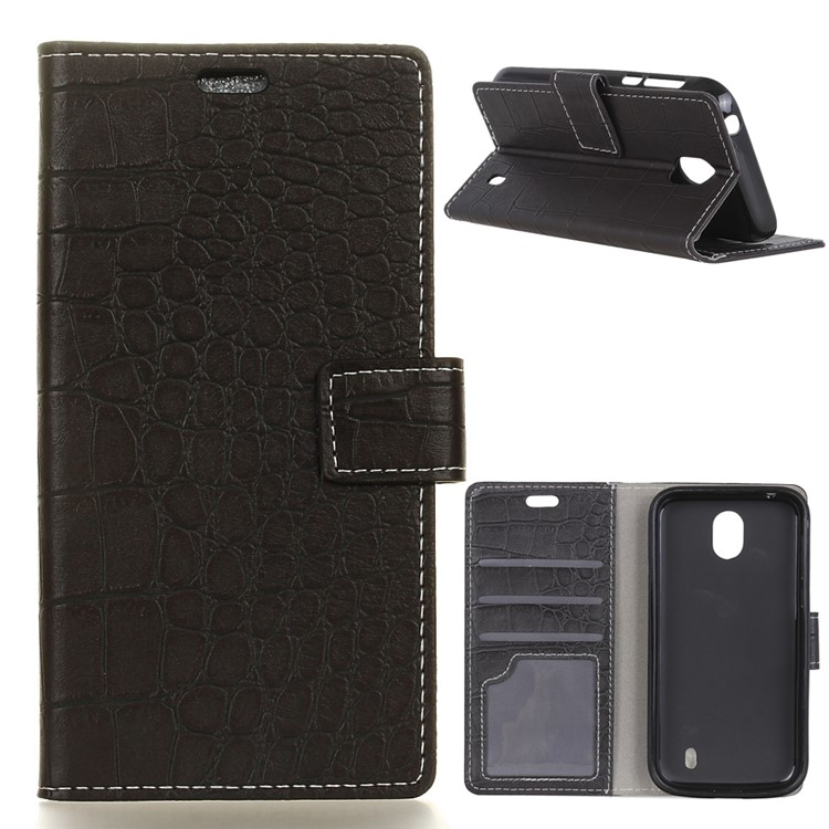 For Nokia 1 Crocodile Texture Vintage Leather Wallet Stand Case - Black-1