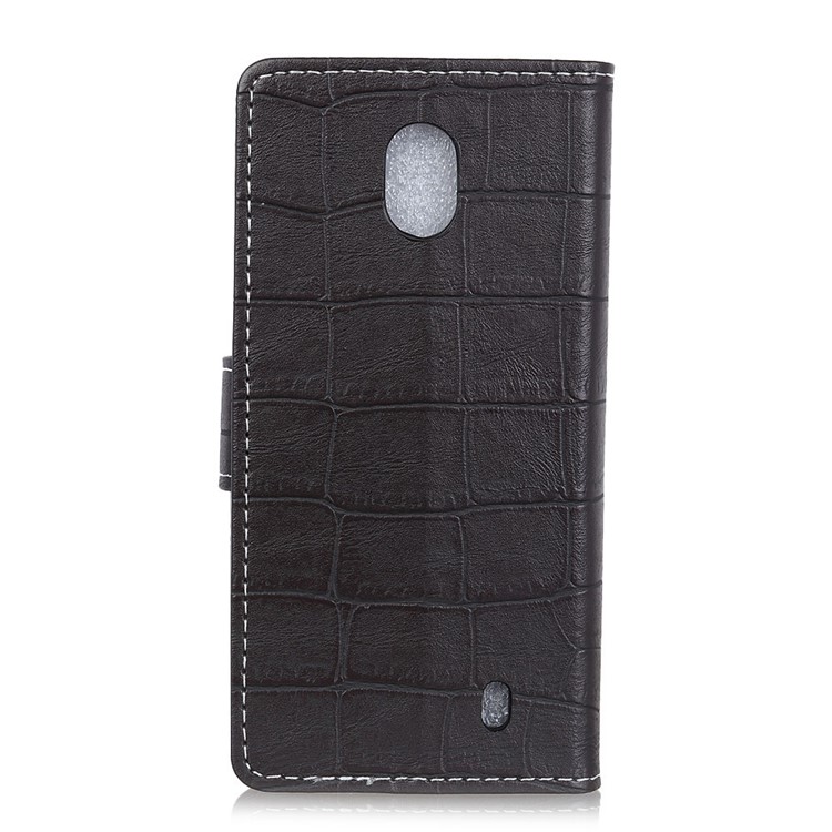 For Nokia 1 Crocodile Texture Vintage Leather Wallet Stand Case - Black-3