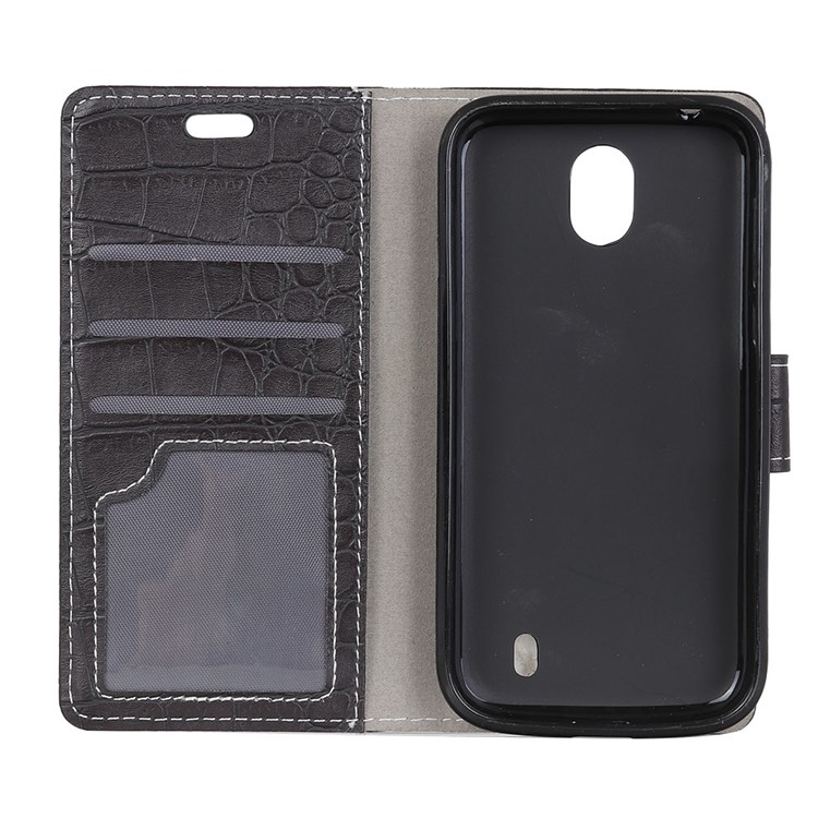 For Nokia 1 Crocodile Texture Vintage Leather Wallet Stand Case - Black-4