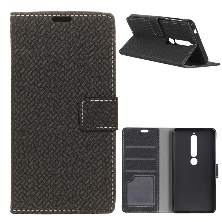 Woven Pattern Wallet Leather Stand Case for Nokia 6 (2018) - Black-1