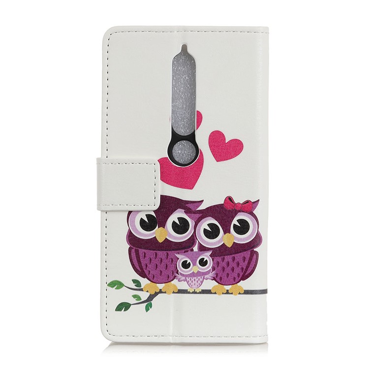 Pattern Printing Wallet Leather Cell Phone Case for Nokia 6 (2018) - Owls and Hearts-2