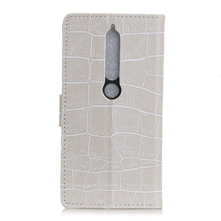 For Nokia 6 (2018) Crocodile Texture Vintage Leather Wallet Stand Case - White-3