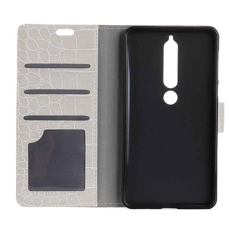 For Nokia 6 (2018) Crocodile Texture Vintage Leather Wallet Stand Case - White-4