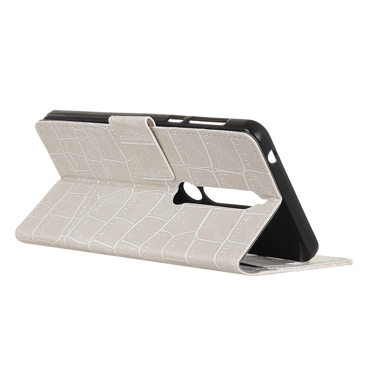 For Nokia 6 (2018) Crocodile Texture Vintage Leather Wallet Stand Case - White-5