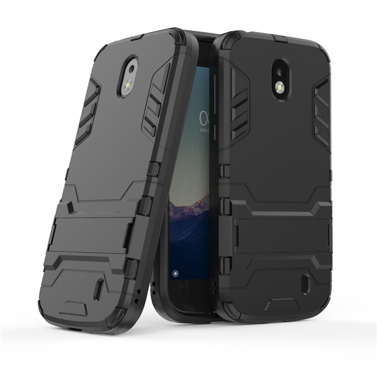 50PCS/Lot Plastic + TPU Hybrid Case with Kickstand for Nokia 1 - Black-1