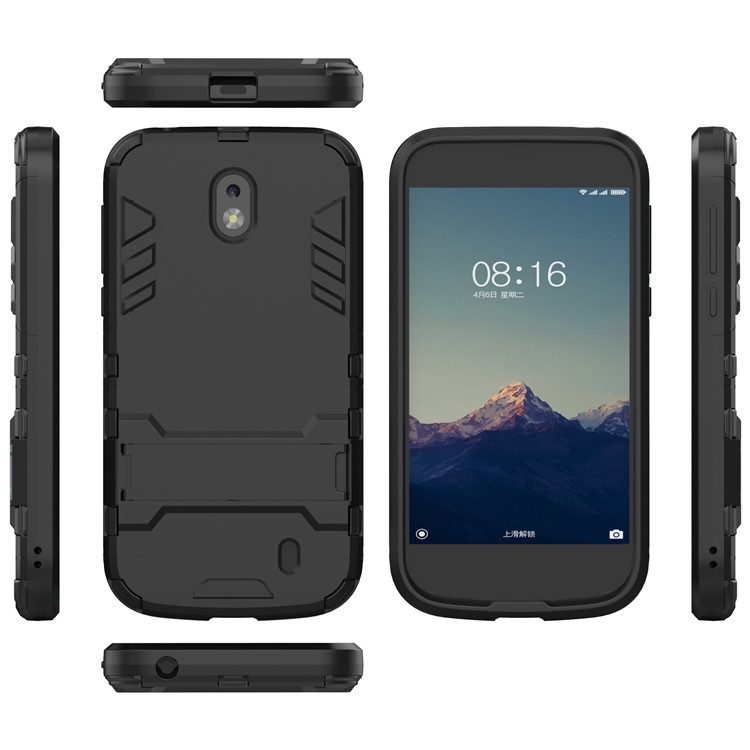 50PCS/Lot Plastic + TPU Hybrid Case with Kickstand for Nokia 1 - Black-3
