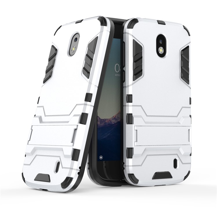 Plastic + TPU Hybrid Back Case with Kickstand for Nokia 1 - Silver-1