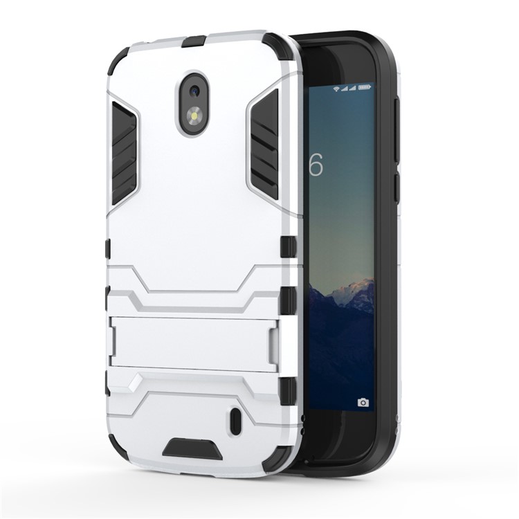 Plastic + TPU Hybrid Back Case with Kickstand for Nokia 1 - Silver-2