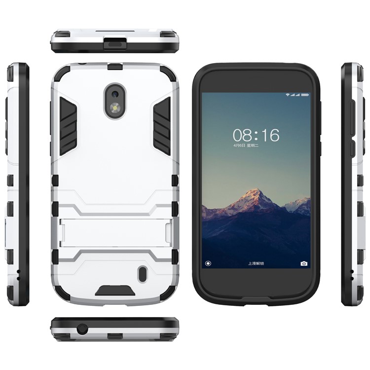 Plastic + TPU Hybrid Back Case with Kickstand for Nokia 1 - Silver-3
