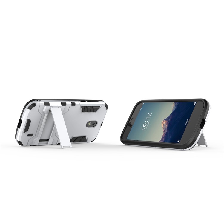 Plastic + TPU Hybrid Back Case with Kickstand for Nokia 1 - Silver-5