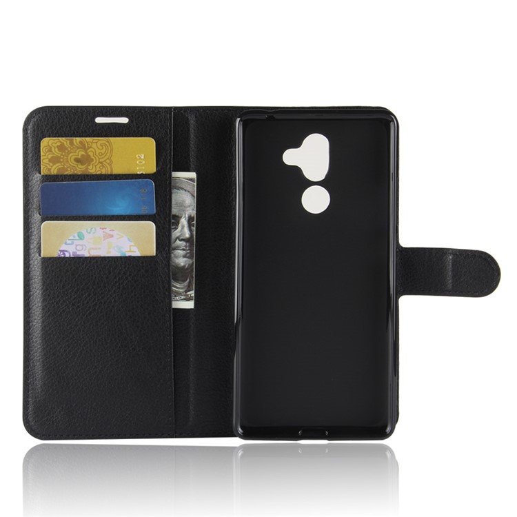 100Pcs/Set Litchi Grain Wallet Stand Leather Case for Nokia 7 plus - Black-3