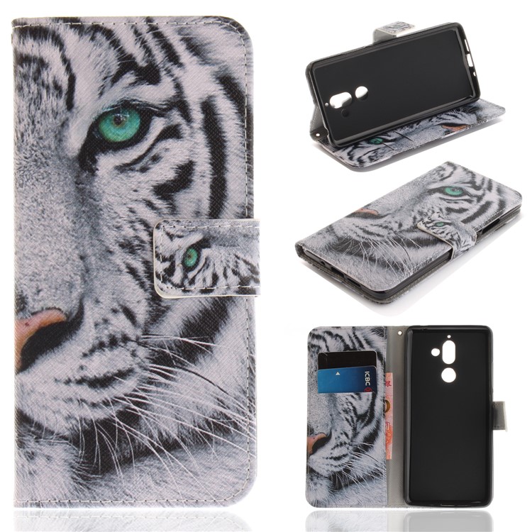For Nokia 7 plus Patterned Wallet Stand PU Leather Magnetic Cover - Tiger Pattern-1