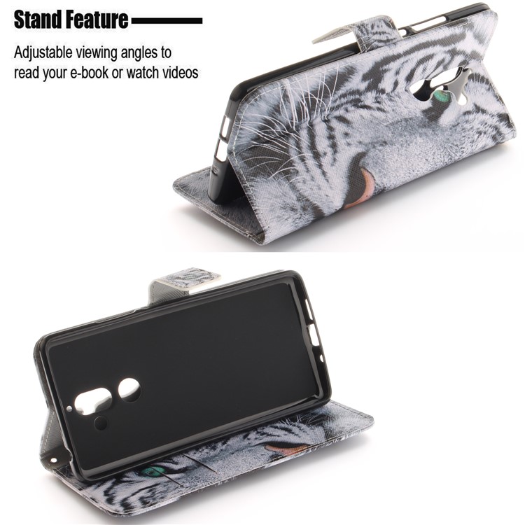 For Nokia 7 plus Patterned Wallet Stand PU Leather Magnetic Cover - Tiger Pattern-5