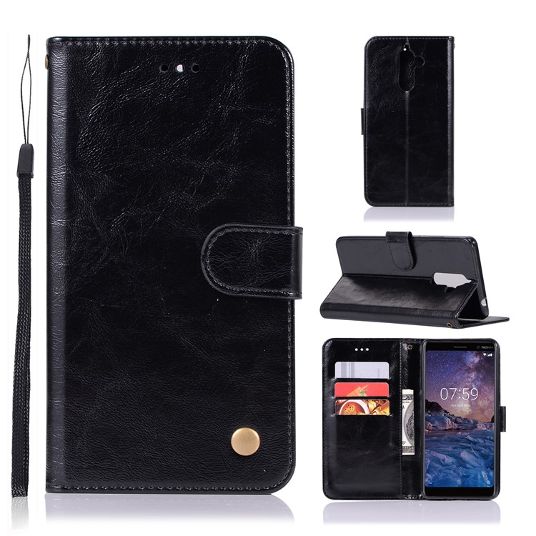 Premium Vintage Leather Wallet Case for Nokia 7 plus - Black-1