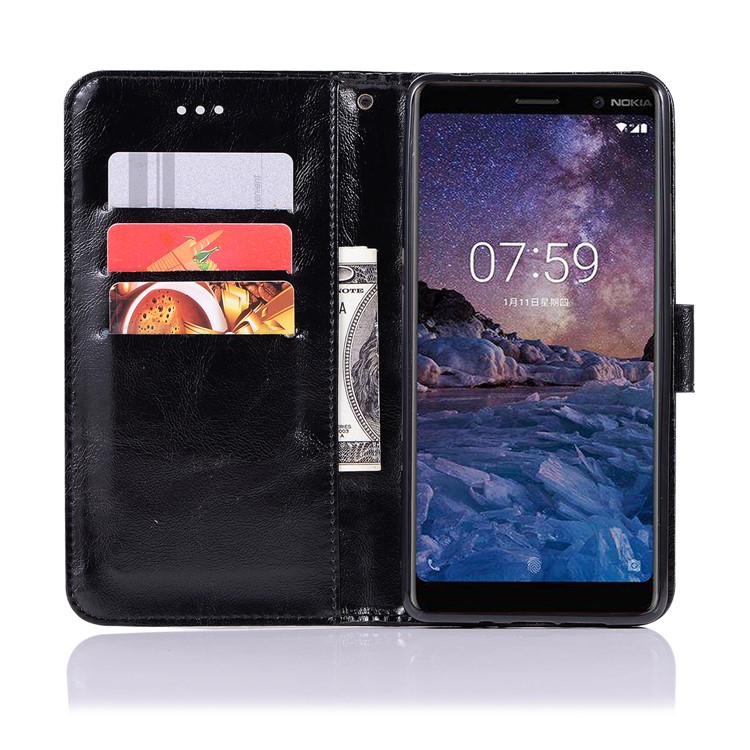Premium Vintage Leather Wallet Case for Nokia 7 plus - Black-4