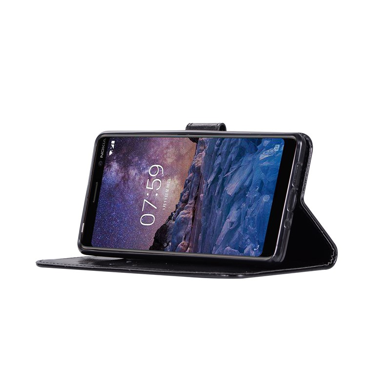 Premium Vintage Leather Wallet Case for Nokia 7 plus - Black-5